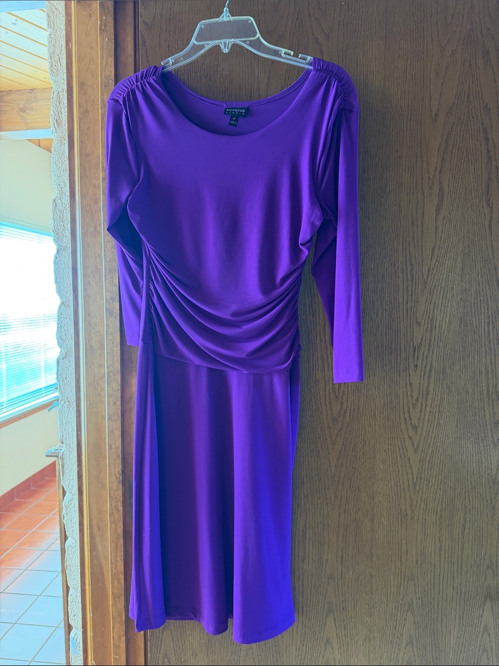Enfocus Studio Purple Long-Sleeve Ruched Waist Dress